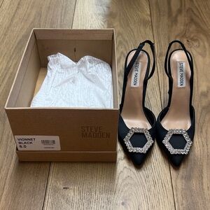 Steve Madden Black Heels with Crystal Accents